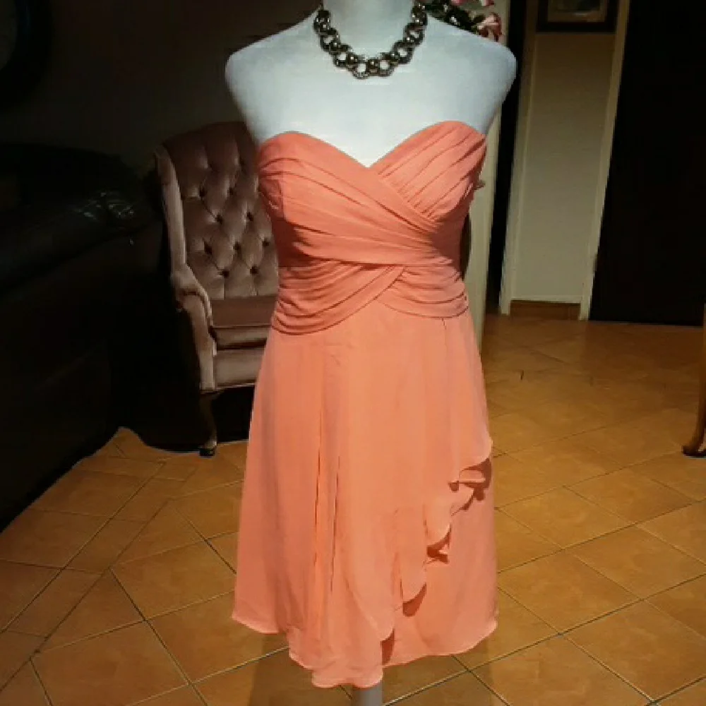 David's Bridal Strapless Coral Dress - Picture 4 of 15